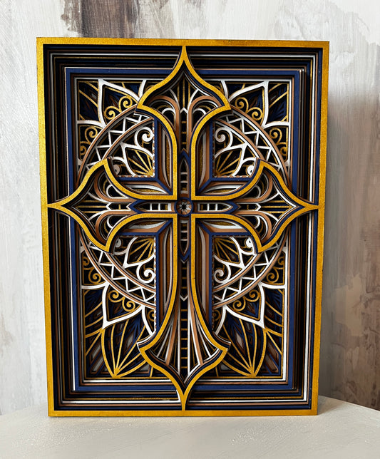 Gold Cross Layered Wood Plaque