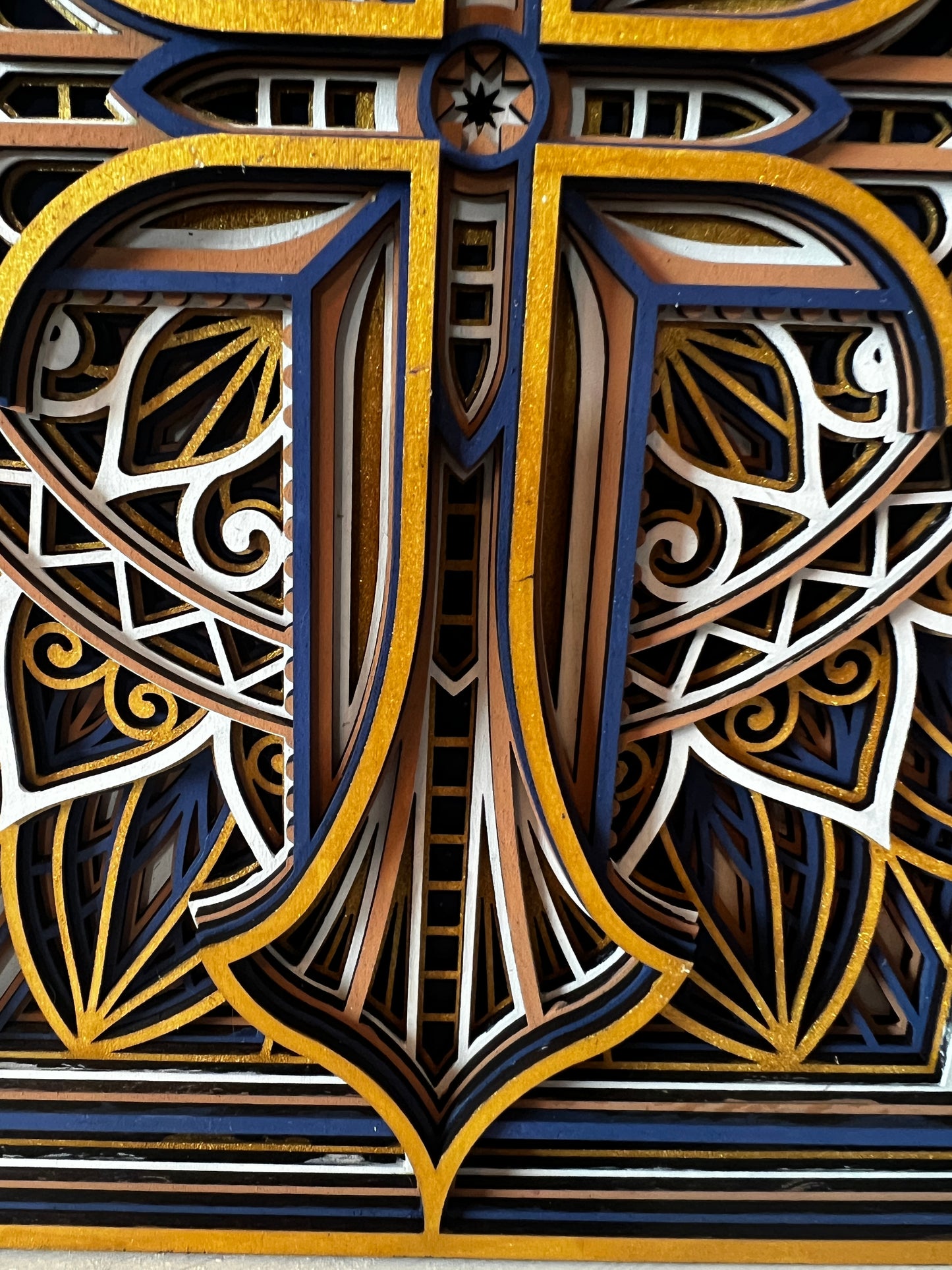Gold Cross Layered Wood Plaque