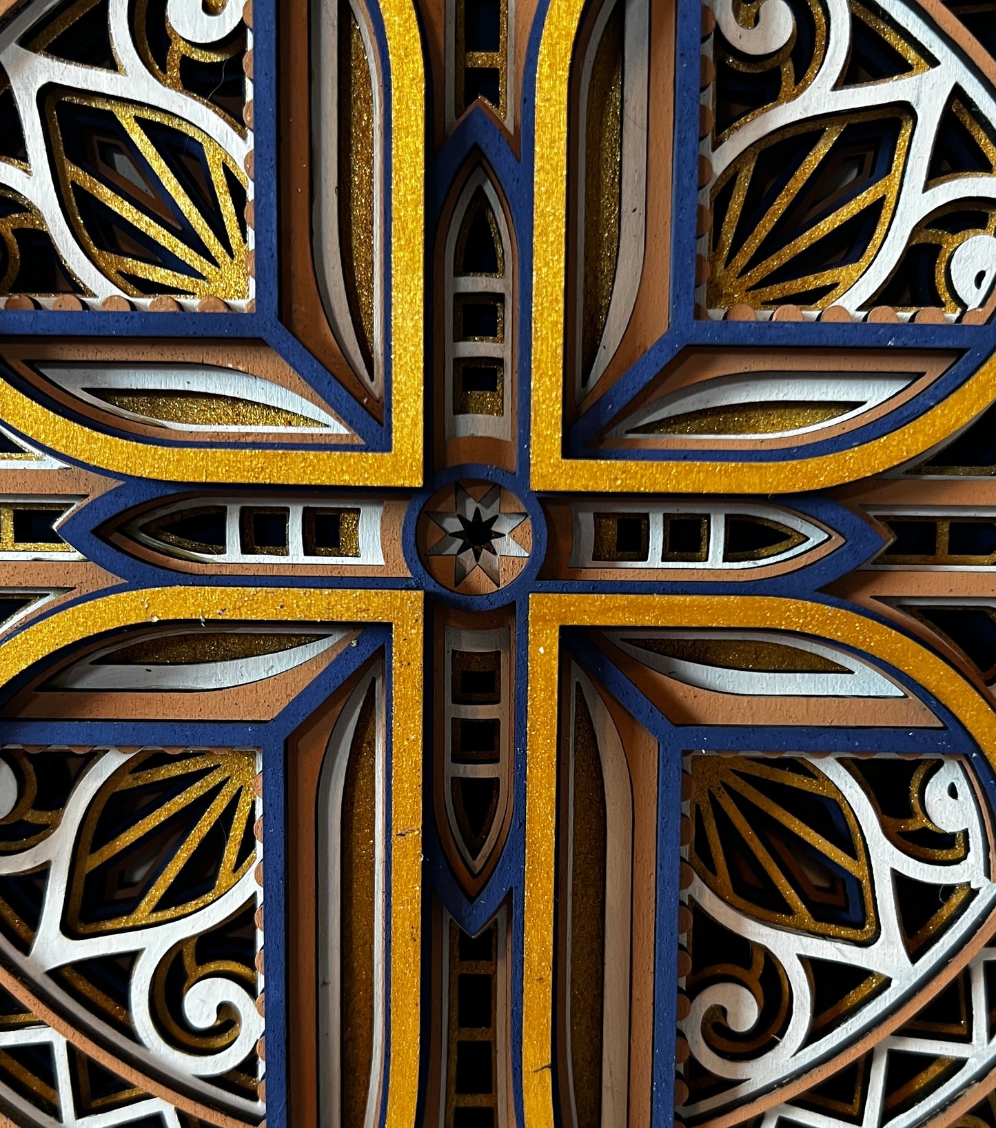 Gold Cross Layered Wood Plaque