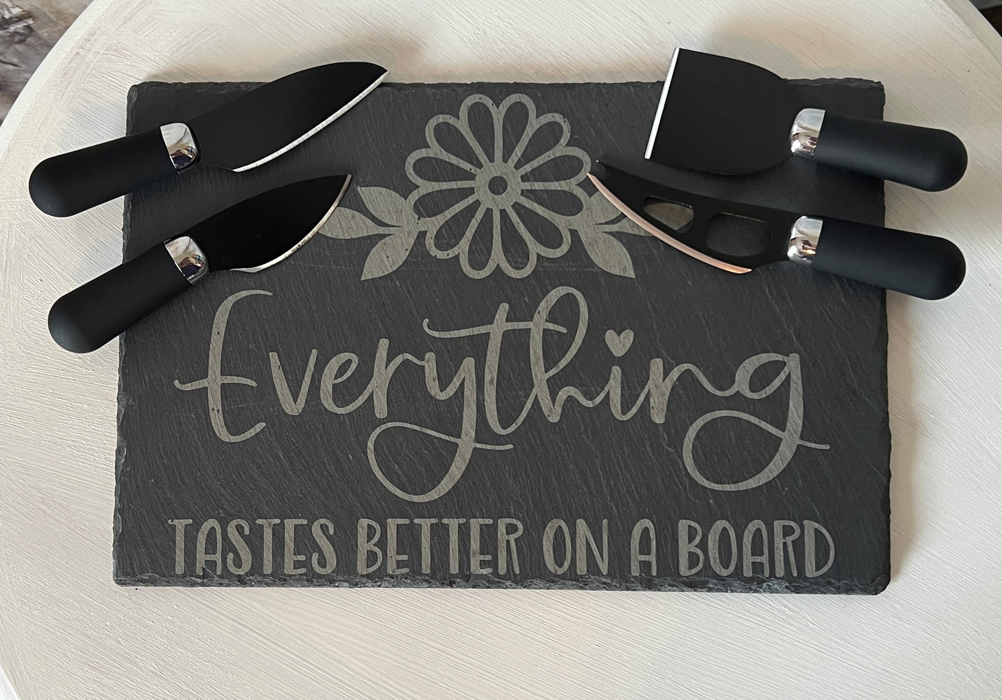 "Everything Tastes Better on a Board" Slate Cheese Board Gift Set
