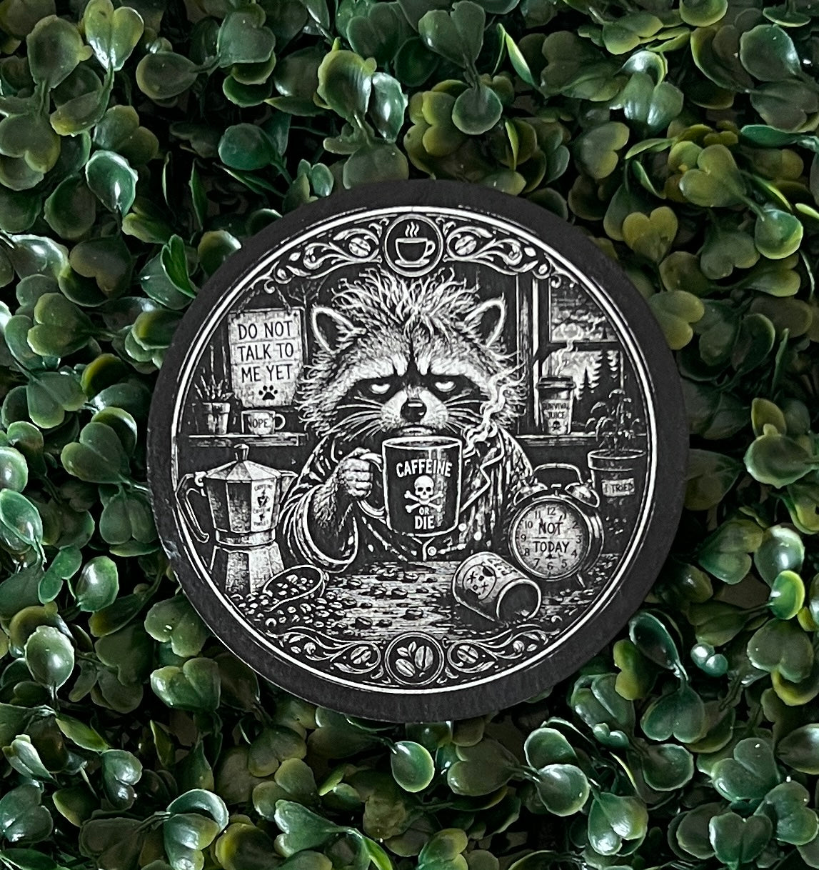 Grumpy Raccoon Coffee Slate Coaster