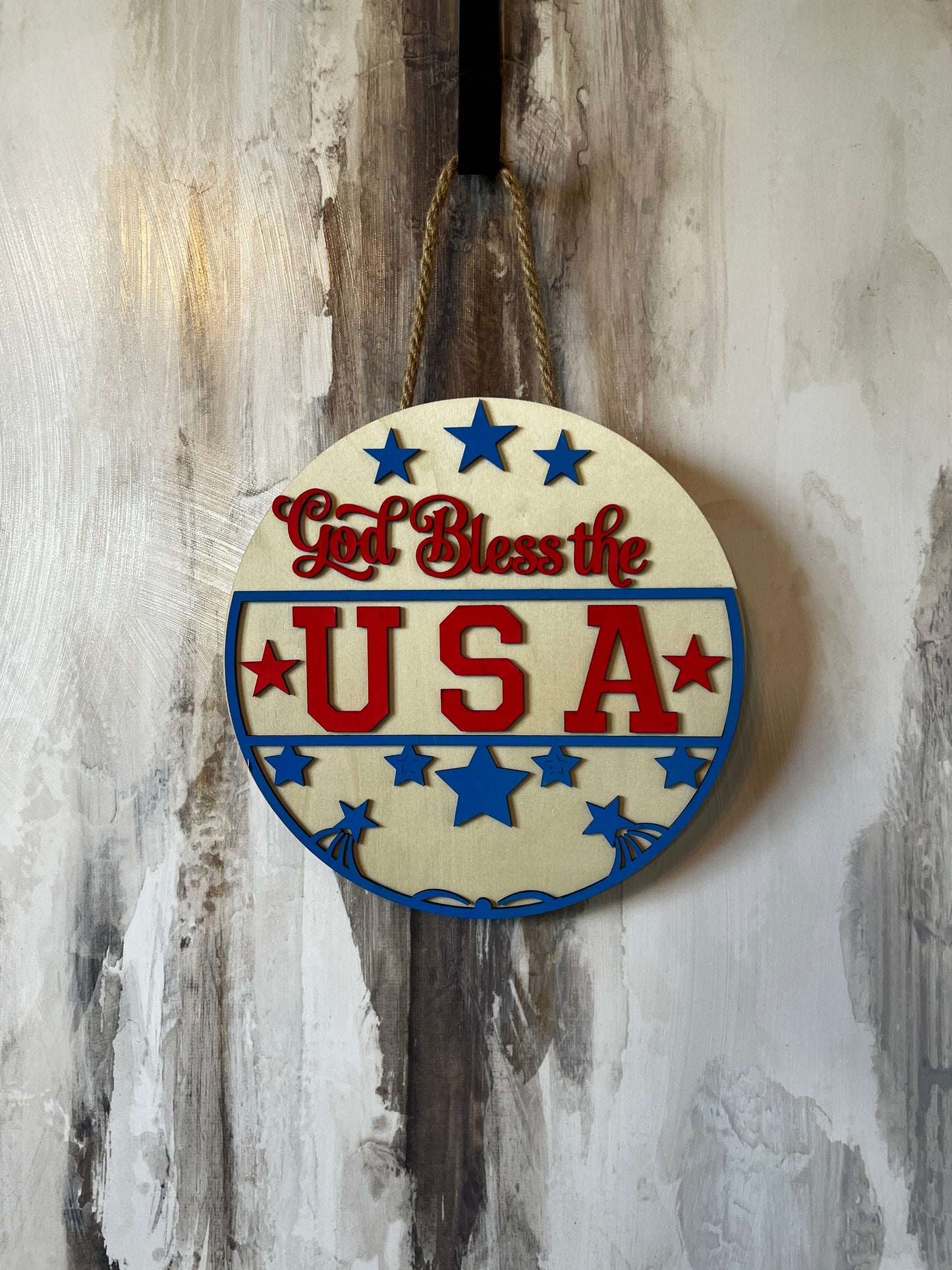 God Bless the USA Patriotic Door Hanger