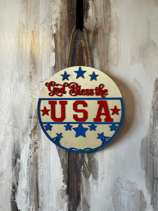 God Bless the USA Patriotic Door Hanger