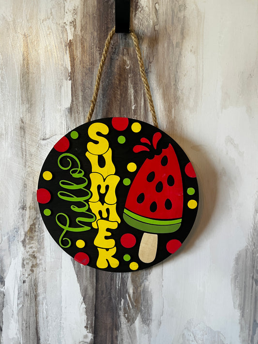 "Hello Summer" Watermelon Popsicle Door Hanger
