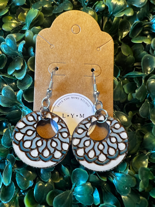 Engraved Floral Hoop Wooden Earrings