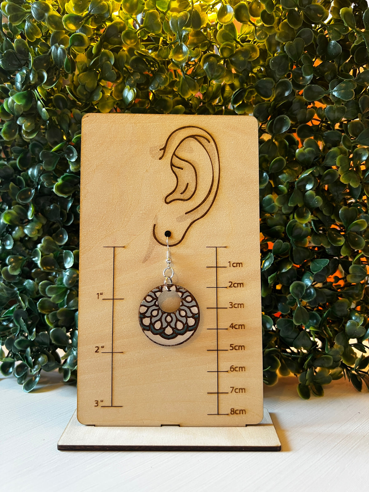 Engraved Floral Hoop Wooden Earrings