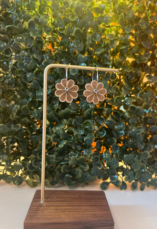 Engraved Daisy Wood Hoop Earrings