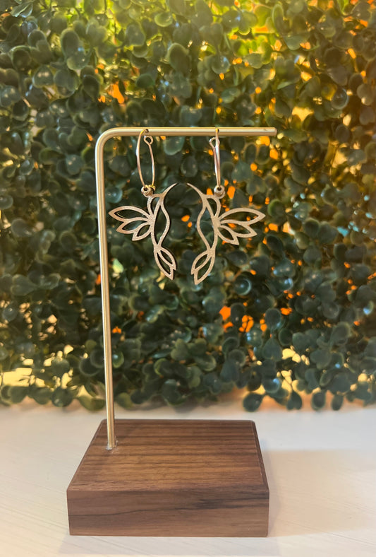 Wood Hummingbird Hoop Earrings